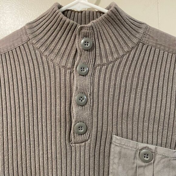 American Rag Men’s Ribbed Henley Sweater Beige Taupe 100% Cotton Size Large Pock - Picture 5 of 8